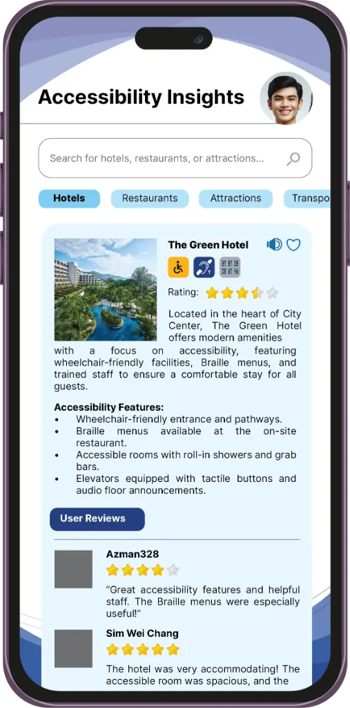 Mobile travel app UI design: accessibility insights screen