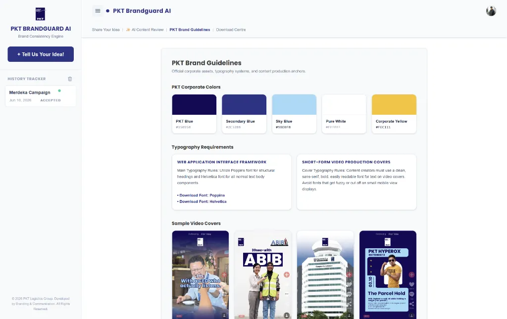 PKT AI BrandGuard web app: Brand Guidelines Panel