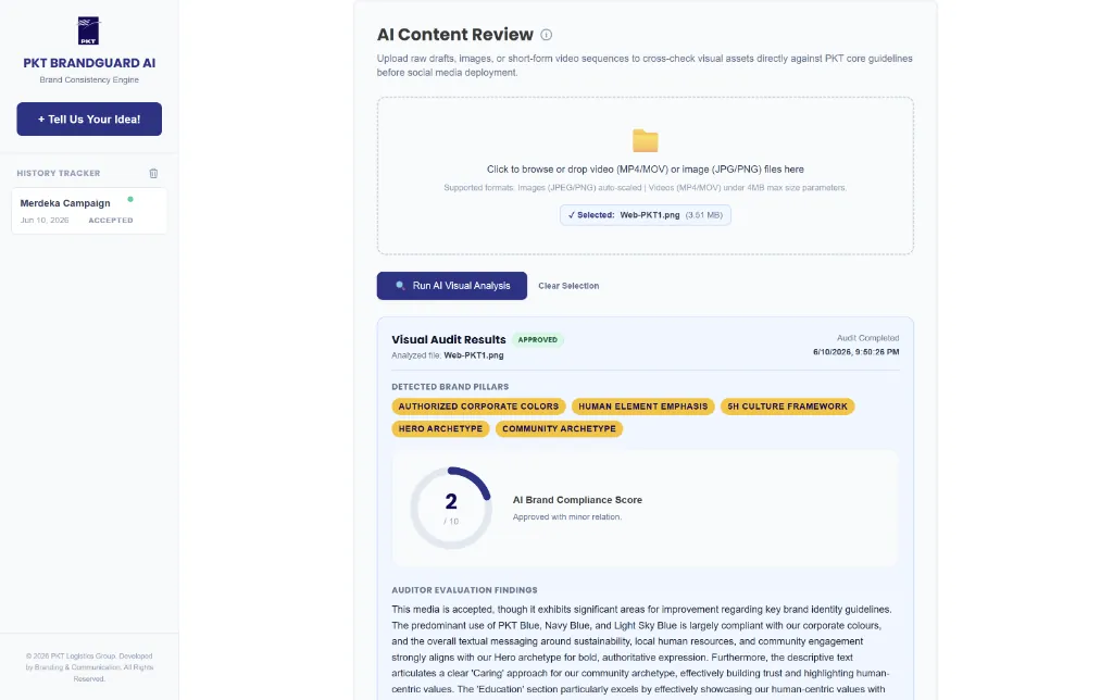 PKT AI BrandGuard web app: AI Evaluation Dashboard