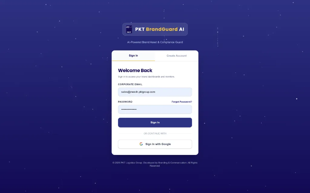 PKT AI BrandGuard web app: Login Interface